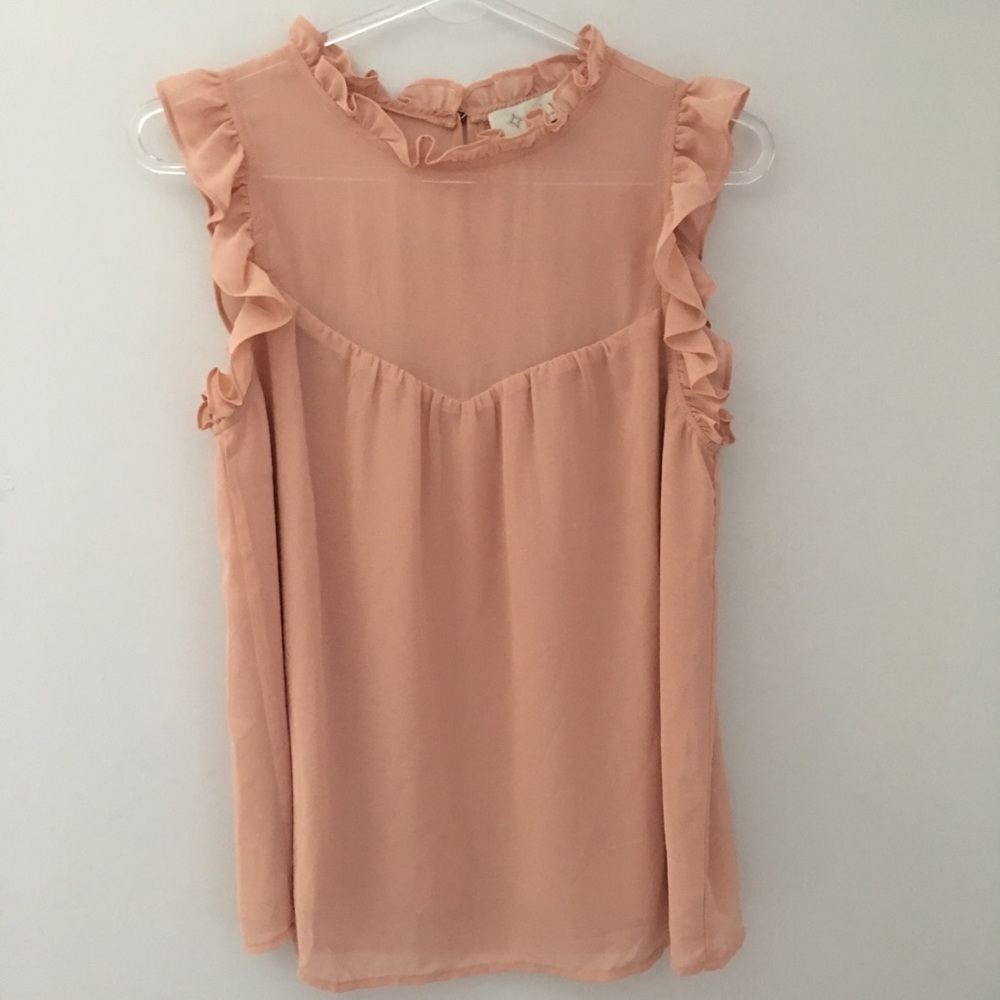 WAYF peach ruffle blouse